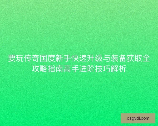 要玩传奇国度新手快速升级与装备获取全攻略指南高手进阶技巧解析